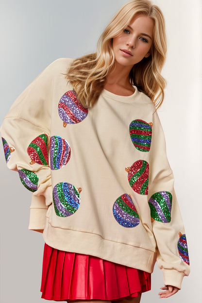 Double Take Christmas Element Sequin Round Neck Long Sleeve Sweatshirt Double Take Christmas Element Sequin Round Neck Long Sleeve Sweatshirt