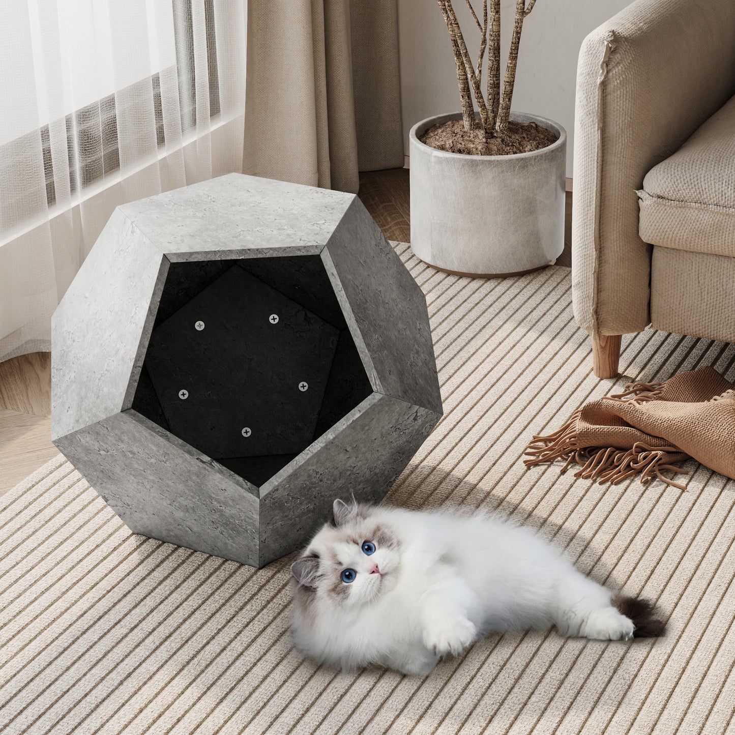 25.98"Modern Pet Furniture Cat Litter Side Table, Sofa Side Table, Planter MDF Multifunctional Furniture, Cement Gray 25.98"Pet Furniture Cat Litter Side Table/Side-Table