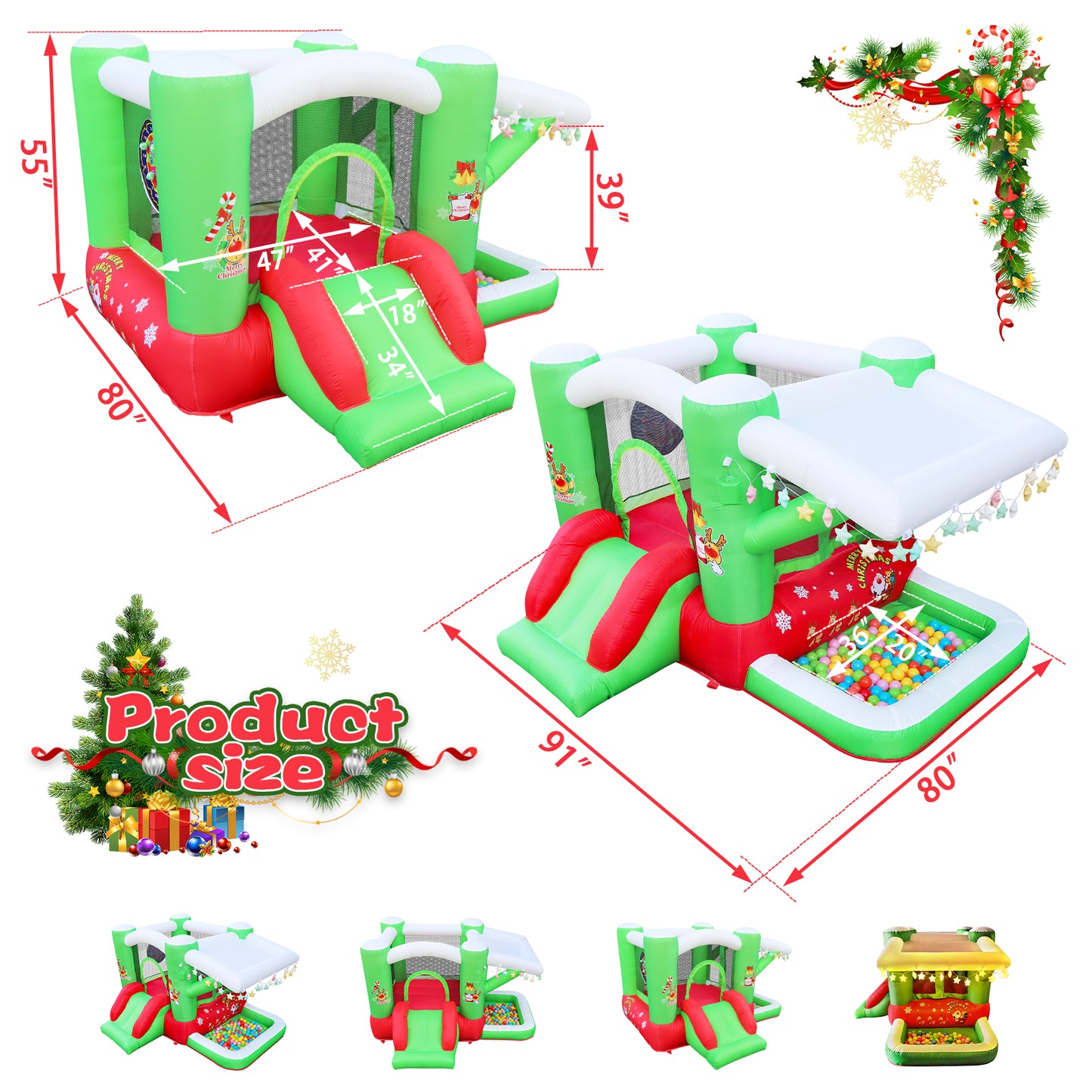 Christmas Jump 'n Slide Inflatable Bouncer for Kids Complete Setup with Blower - 80 Christmas Jump 'n Slide Inflatable Bounce Houses