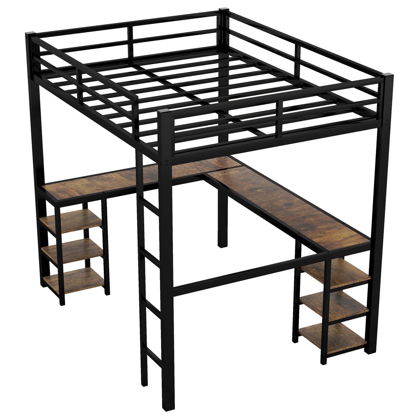 "Get the most out of your space with our Full Metal Loft Bed! Offering a built-in desk and shelf, with a sturdy ladder and guardrail for safety. Maximize functionality without compromising style. Perfect for small bedrooms or dorms. Transform your space today!"