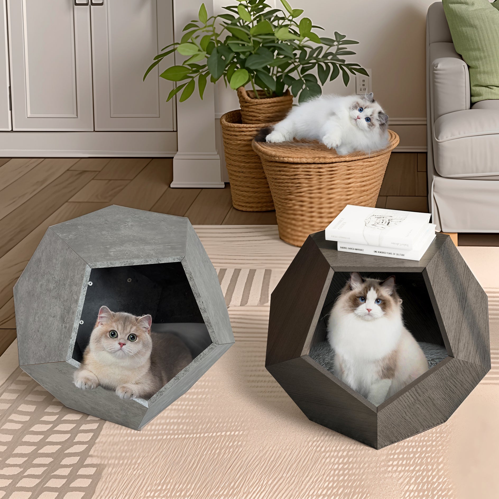 25.98"Modern Pet Furniture Cat Litter Side Table, Sofa Side Table, Planter MDF Multifunctional Furniture, Cement Gray 25.98"Pet Furniture Cat Litter Side Table/Side-Table