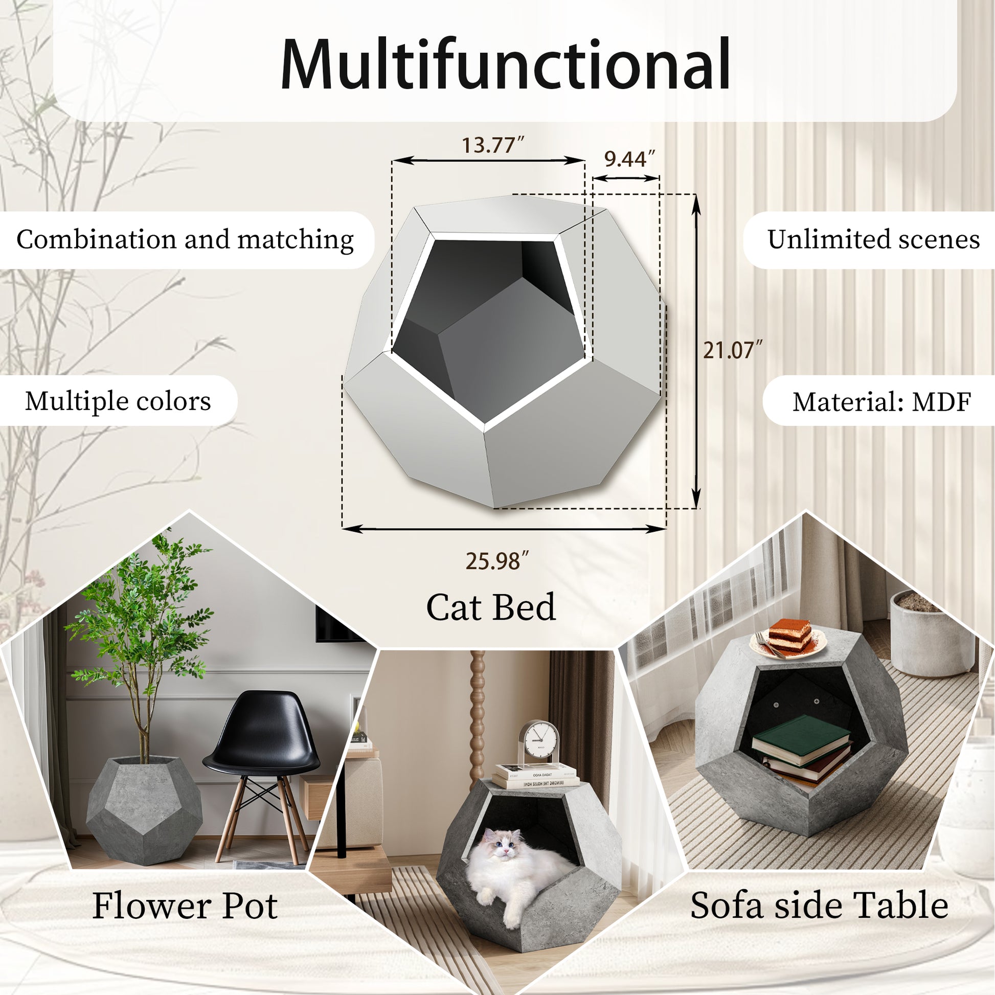 25.98"Modern Pet Furniture Cat Litter Side Table, Sofa Side Table, Planter MDF Multifunctional Furniture, Cement Gray 25.98"Pet Furniture Cat Litter Side Table/Side-Table