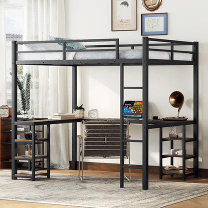 "Get the most out of your space with our Full Metal Loft Bed! Offering a built-in desk and shelf, with a sturdy ladder and guardrail for safety. Maximize functionality without compromising style. Perfect for small bedrooms or dorms. Transform your space today!"