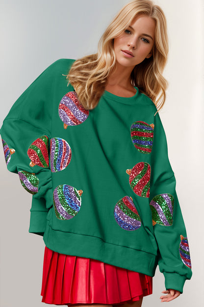 Double Take Christmas Element Sequin Round Neck Long Sleeve Sweatshirt Double Take Christmas Element Sequin Round Neck Long Sleeve Sweatshirt