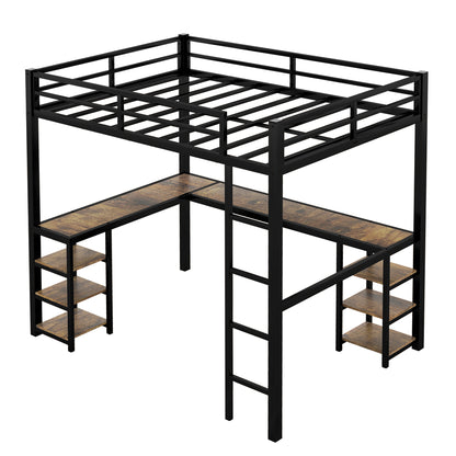 "Get the most out of your space with our Full Metal Loft Bed! Offering a built-in desk and shelf, with a sturdy ladder and guardrail for safety. Maximize functionality without compromising style. Perfect for small bedrooms or dorms. Transform your space today!"