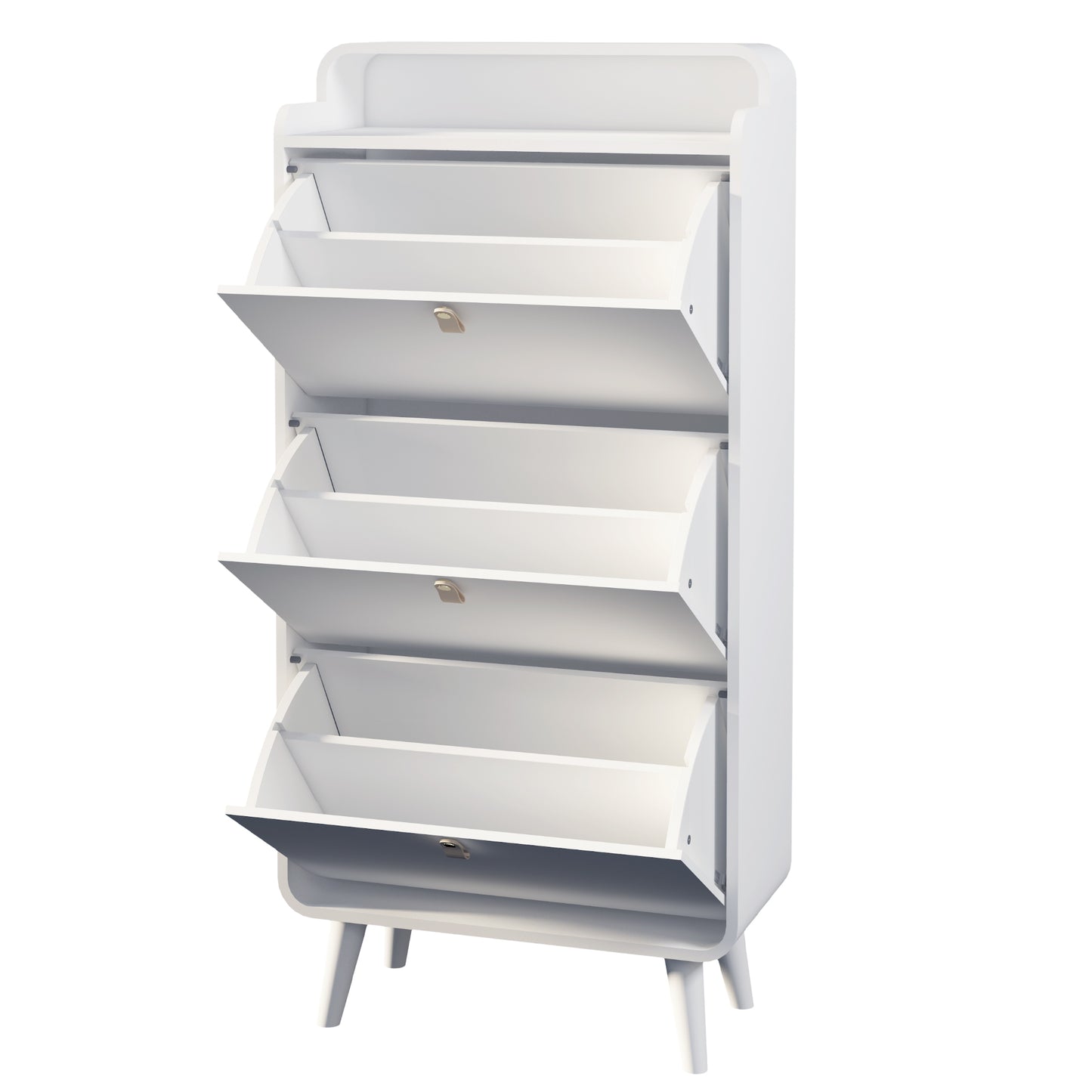 Organize your shoe collection with our Modern Arc Design Shoe Cabinet. With 3 spacious drawers, this cabinet not only maximizes storage space, but also adds a touch of modern elegance to any entryway or outdoor space. Its sleek white finish will complement any decor. Stay organized and stylish with this shoe storage solution!