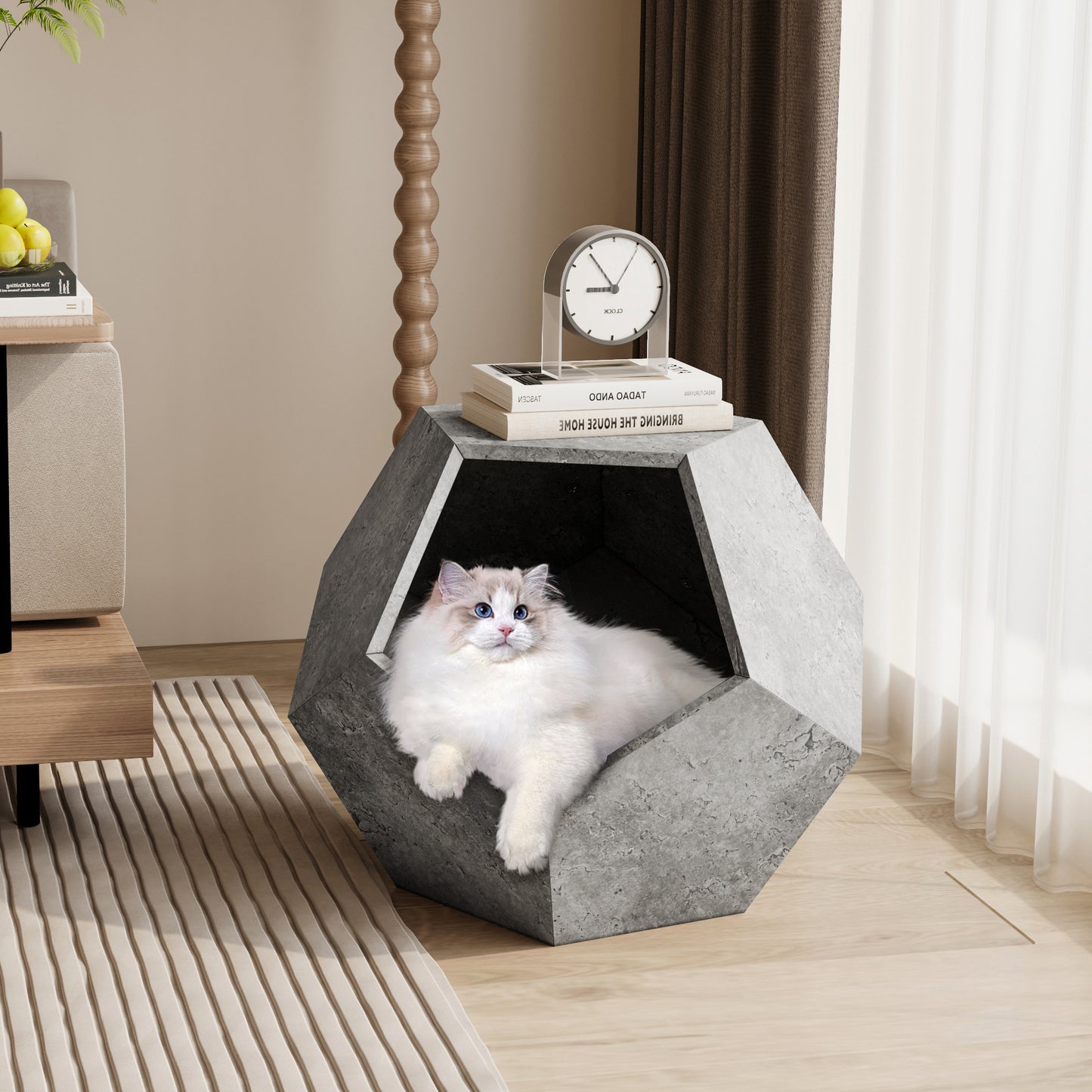 25.98"Modern Pet Furniture Cat Litter Side Table, Sofa Side Table, Planter MDF Multifunctional Furniture, Cement Gray 25.98"Pet Furniture Cat Litter Side Table/Side-Table