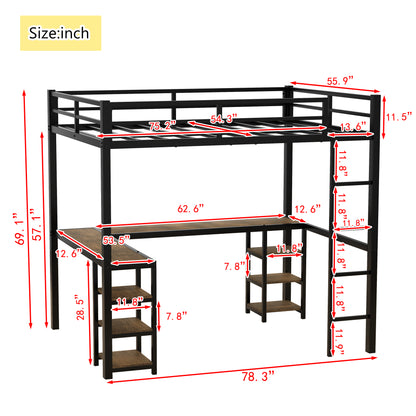 "Get the most out of your space with our Full Metal Loft Bed! Offering a built-in desk and shelf, with a sturdy ladder and guardrail for safety. Maximize functionality without compromising style. Perfect for small bedrooms or dorms. Transform your space today!"