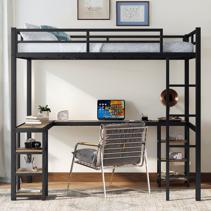 "Get the most out of your space with our Full Metal Loft Bed! Offering a built-in desk and shelf, with a sturdy ladder and guardrail for safety. Maximize functionality without compromising style. Perfect for small bedrooms or dorms. Transform your space today!"