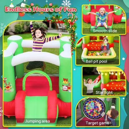 Christmas Jump 'n Slide Inflatable Bouncer for Kids Complete Setup with Blower - 80 Christmas Jump 'n Slide Inflatable Bounce Houses