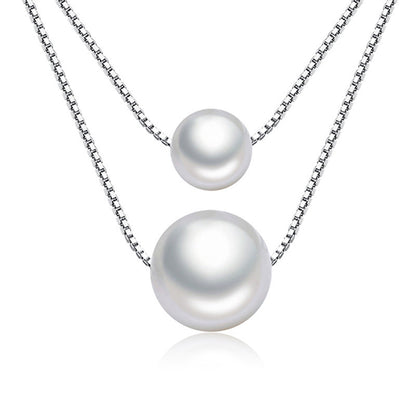 "Korean style double-strand Mother-of-Pearl necklace with adjustable box chain and mother-of-pearl pendant."