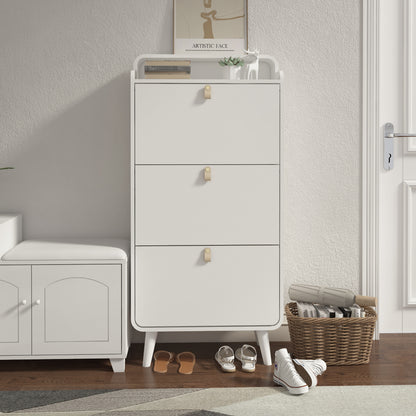 Organize your shoe collection with our Modern Arc Design Shoe Cabinet. With 3 spacious drawers, this cabinet not only maximizes storage space, but also adds a touch of modern elegance to any entryway or outdoor space. Its sleek white finish will complement any decor. Stay organized and stylish with this shoe storage solution!