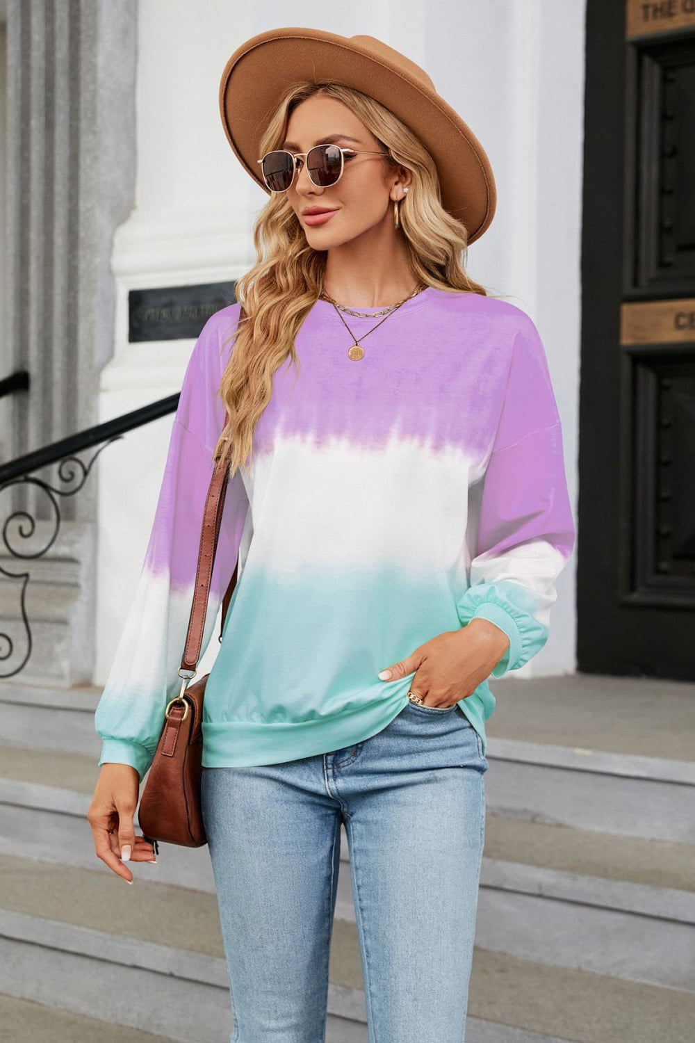 Gradient Round Neck Long Sleeve Sweatshirt Gradient Round Neck Long Sleeve Sweatshirt