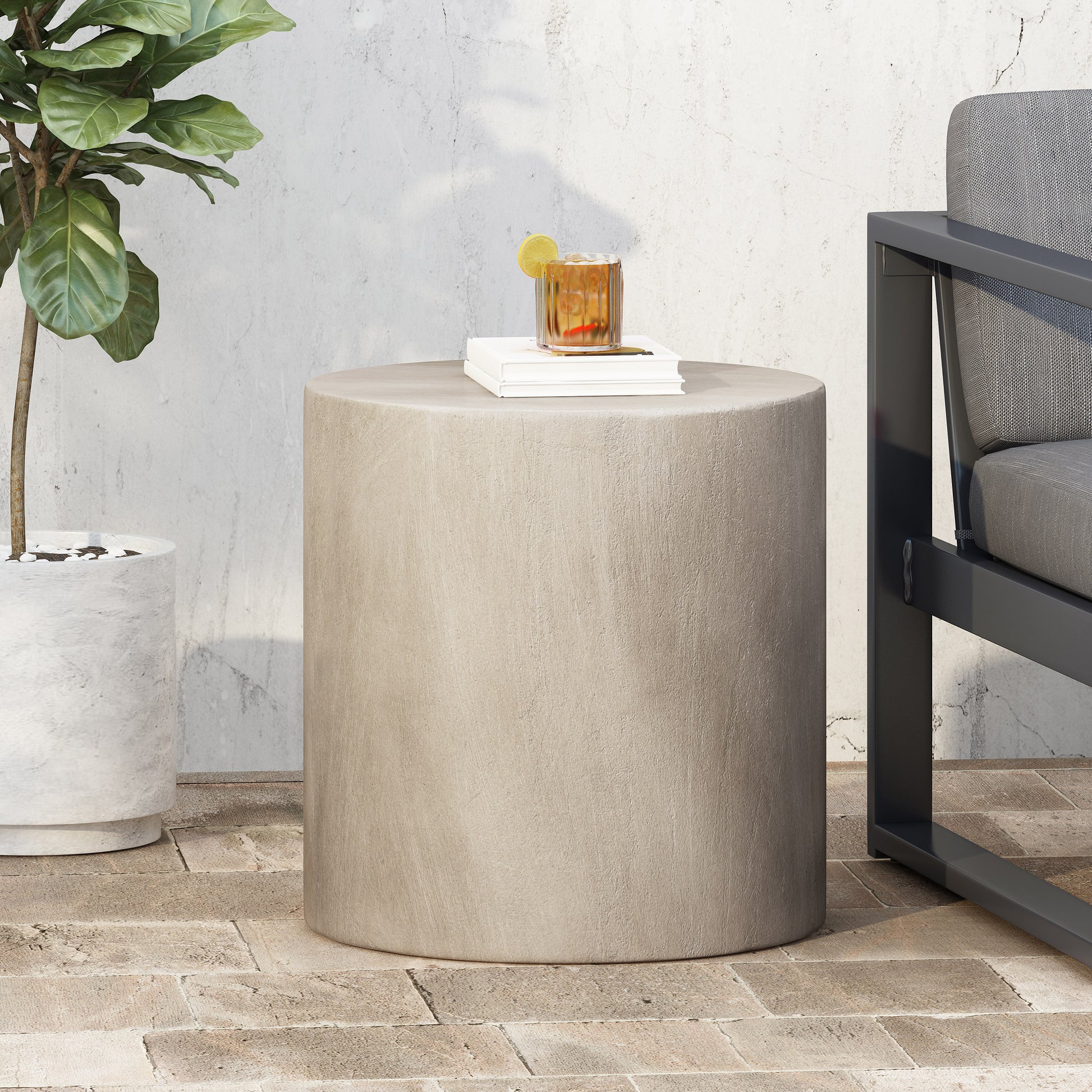 Light Concrete Side Table, Light Grey Light Concrete Side Table, Light Grey