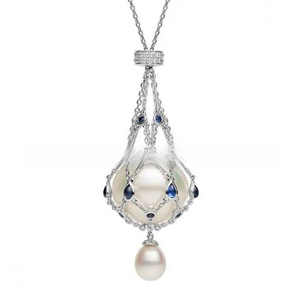 Elevate your style with our Pearl &amp; Gemstone Pendant Metal Net Necklace. Adorned with lustrous pearls and precious gemstones, this necklace exudes sophistication and elegance. The intricate metal net design adds a touch of artistic flair. Make a statement with this luxurious piece.