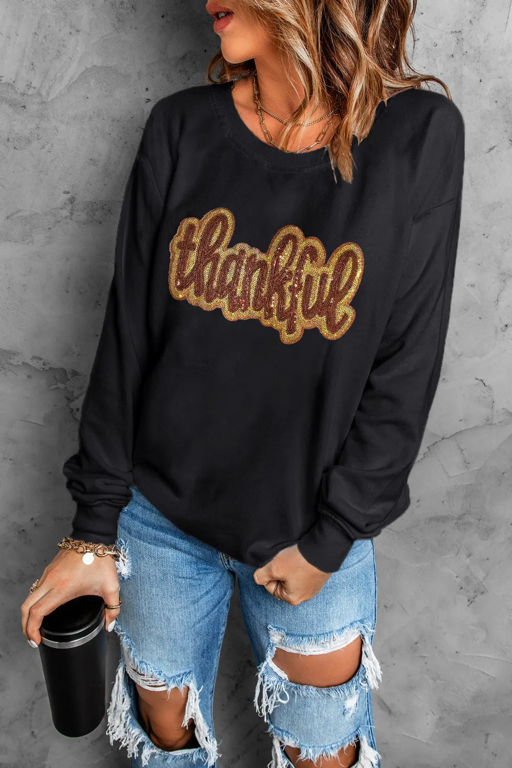 THANKFUL Round Neck Long Sleeve Sweatshirt THANKFUL Round Neck Long Sleeve Sweatshirt