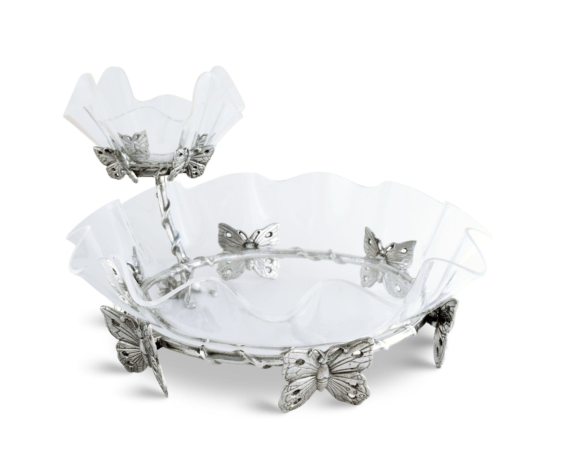 "Butterfly Stand Acrylic Bowl 16in"Experience the exquisite beauty of our Butterfly Stand Acrylic Bowl, a stunning centerpiece that will elevate any table setting. Crafted with precision and care, this 16-inch bowl will add a touch of elegance and charm to your home decor"