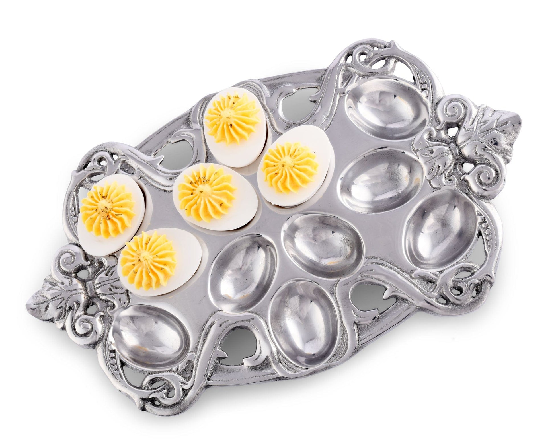 "Fleur-De-Lis Deviled Egg Holder"Make your deviled eggs stand out with our Fleur-De-Lis Deviled Egg Holder. Its elegant design adds a touch of sophistication to any gathering. Impress your guests with this unique and functional serving piece. Elevate your entertaining experience with our deviled egg holder!"