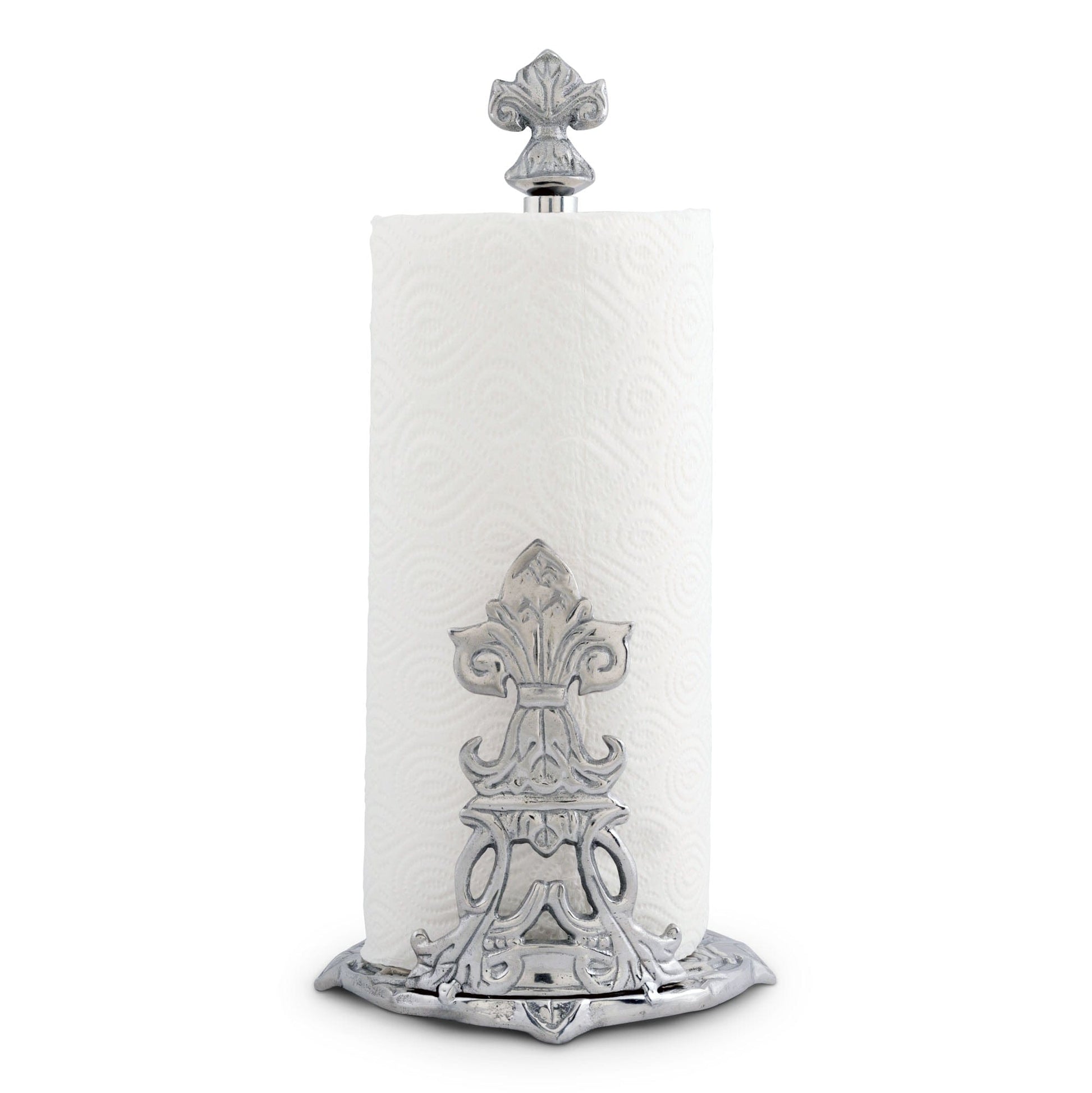 "Add a touch of elegance to your kitchen with our Fleur-De-Lis Paper Towel Holder! Keep your paper towels easily accessible and beautifully displayed with this sturdy and stylish holder. The perfect blend of functionality and charm, this holder is a must-have for any home"