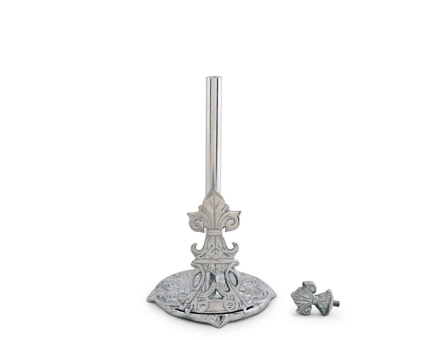 "Add a touch of elegance to your kitchen with our Fleur-De-Lis Paper Towel Holder! Keep your paper towels easily accessible and beautifully displayed with this sturdy and stylish holder. The perfect blend of functionality and charm, this holder is a must-have for any home"