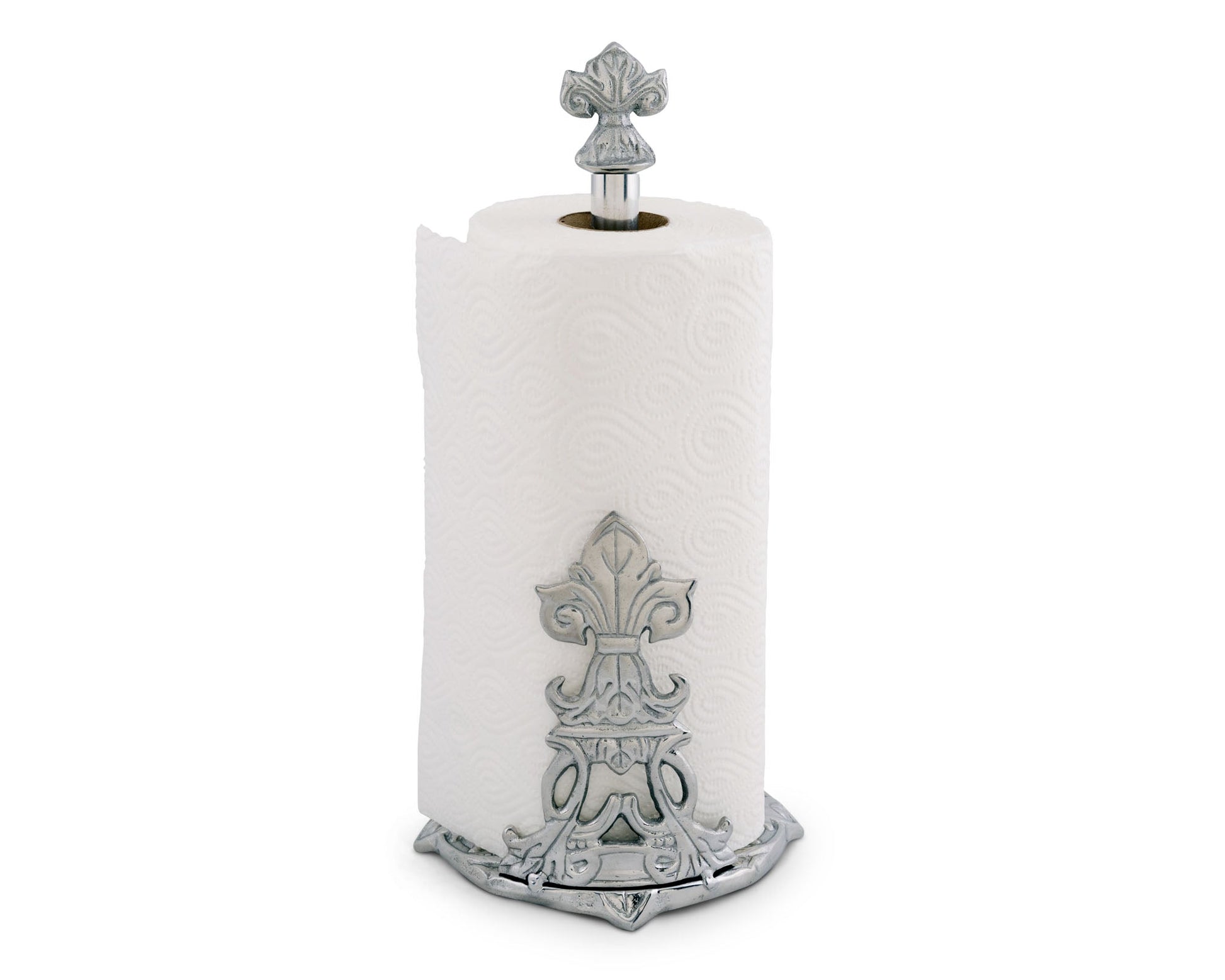 "Add a touch of elegance to your kitchen with our Fleur-De-Lis Paper Towel Holder! Keep your paper towels easily accessible and beautifully displayed with this sturdy and stylish holder. The perfect blend of functionality and charm, this holder is a must-have for any home"