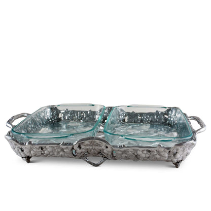 "Grape Pyrex Holder 2qt"Stylishly display and protect your 2qt Pyrex dish with our Grape Pyrex Holder! Its elegant grape design adds a touch of sophistication to your kitchen. Keep your Pyrex dish safe from scratches and breakage, while also adding a beautiful accessory to your cooking routine"