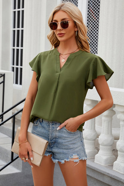 Notched Cap Sleeve T-Shirt