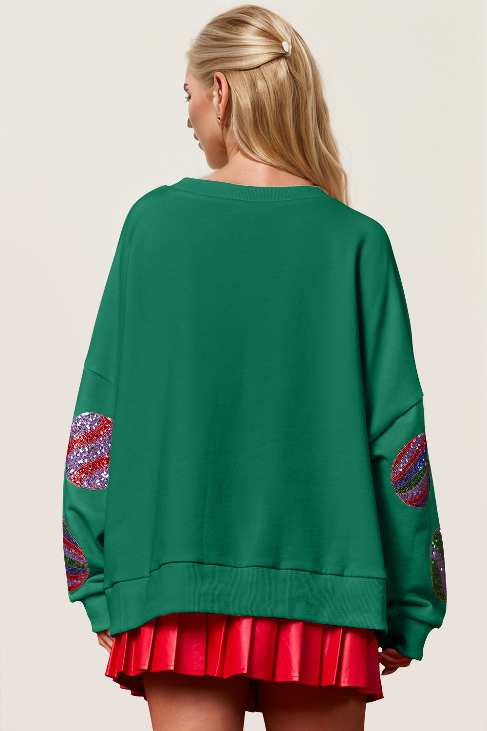 Double Take Christmas Element Sequin Round Neck Long Sleeve Sweatshirt Double Take Christmas Element Sequin Round Neck Long Sleeve Sweatshirt