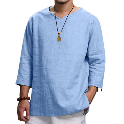 Men's Loose Casual V-Neck Long Sleeve Pullover