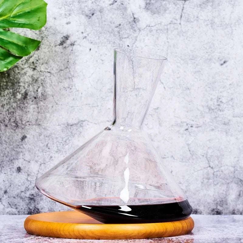 Decanter with Wood Tray Hand Blown Crystal Wine Carafe Aerator - Melissas Collectibles and More