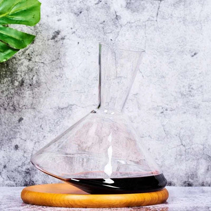 Decanter with Wood Tray Hand Blown Crystal Wine Carafe Aerator - Melissas Collectibles and More