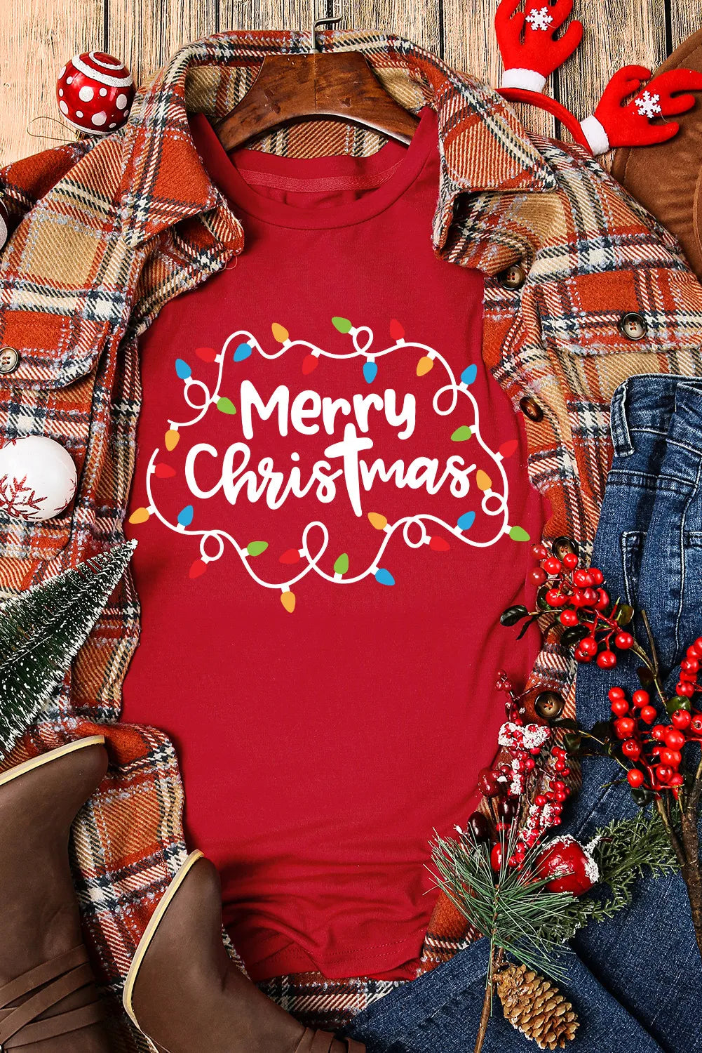 "MERRY CHRISTMAS Round Neck Short Sleeve T-Shirt"Celebrate the holiday season in style with our MERRY CHRISTMAS Round Neck Short Sleeve T-Shirt! Made with soft and breathable fabric, this shirt is perfect for spreading holiday cheer. Show off your festive spirit in this stylish and comfortable t-shirt.