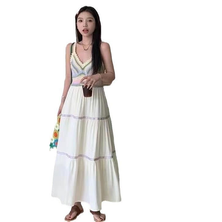 Ethnic Style Suspender Hollowed Out Patchwork Dress - Melissas Collectibles and More