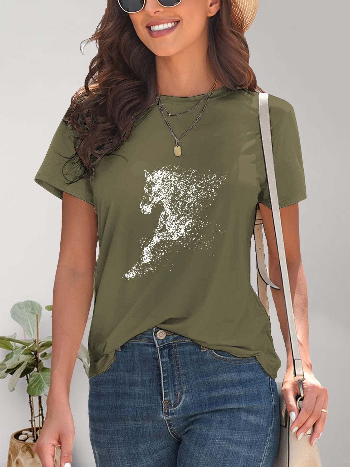 Horse Round Neck Short Sleeve T - Shirt - Melissas Collectibles and More