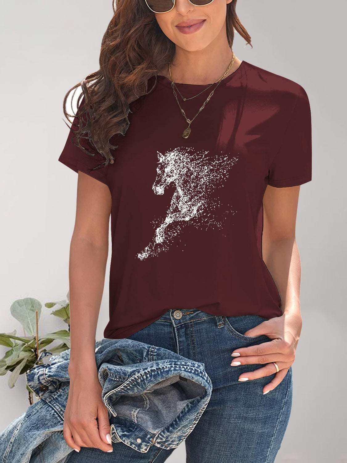 Horse Round Neck Short Sleeve T - Shirt - Melissas Collectibles and More