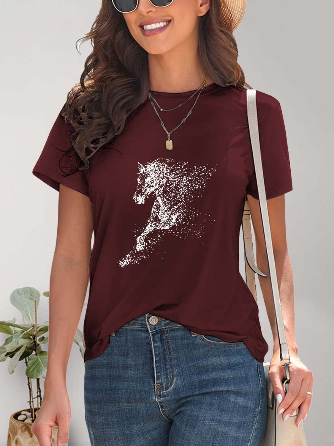 Horse Round Neck Short Sleeve T - Shirt - Melissas Collectibles and More