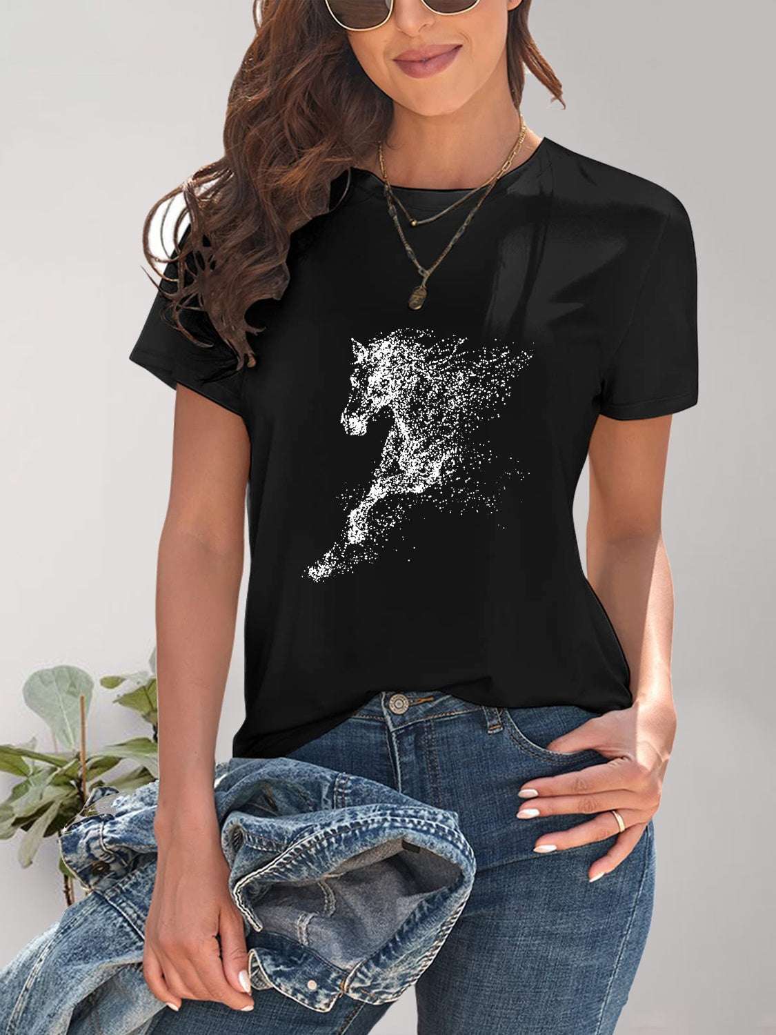 Horse Round Neck Short Sleeve T - Shirt - Melissas Collectibles and More