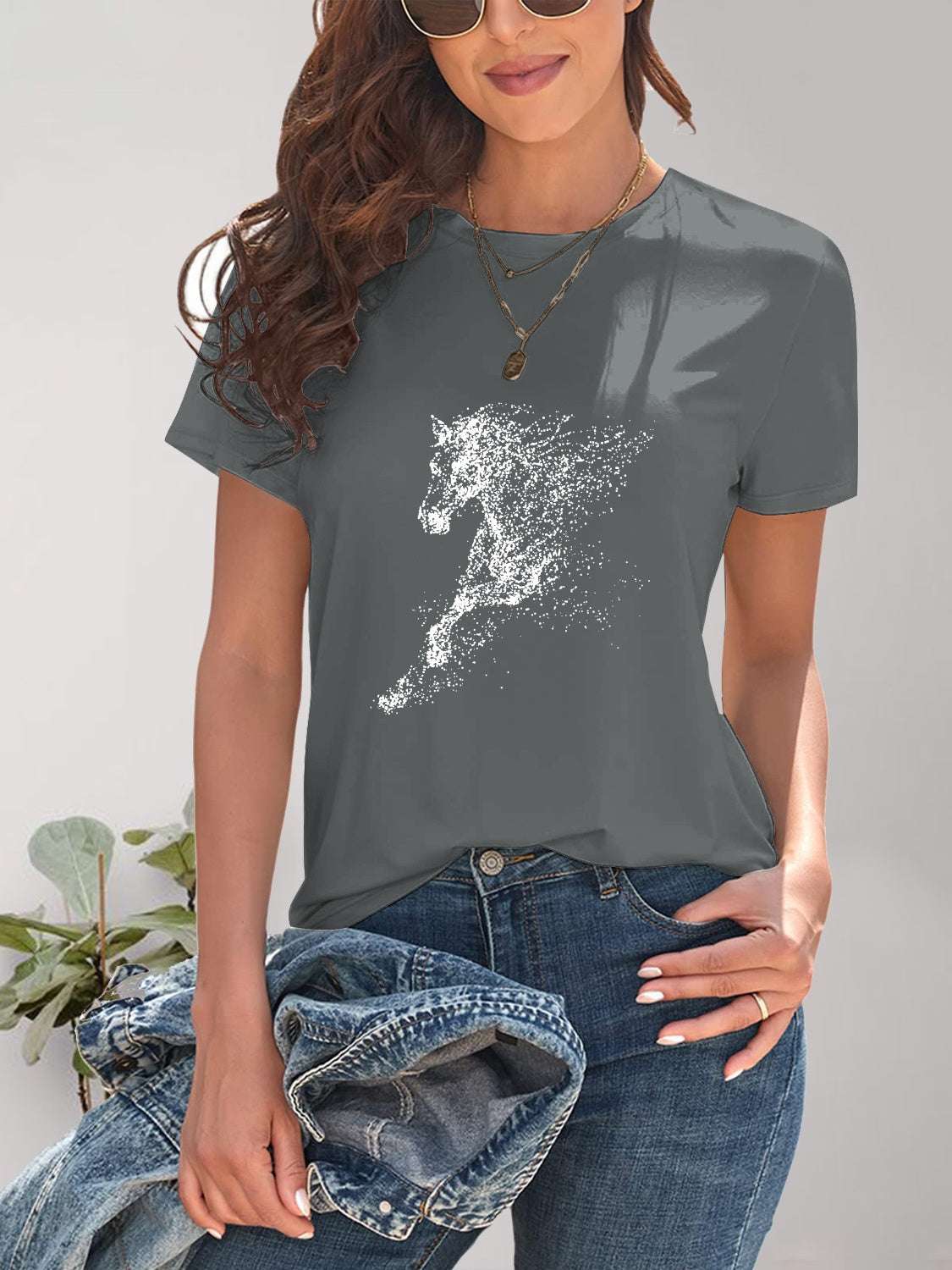 Horse Round Neck Short Sleeve T - Shirt - Melissas Collectibles and More