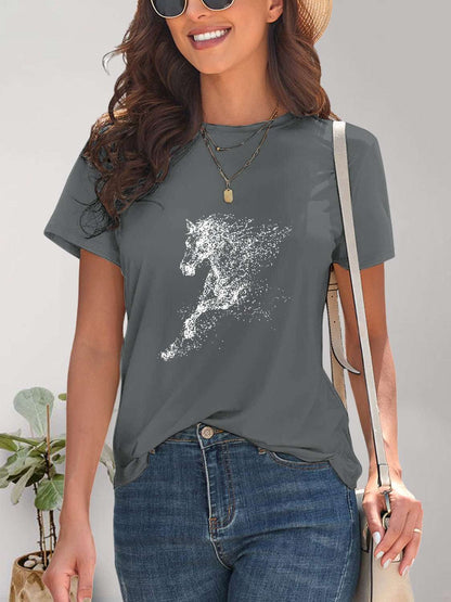 Horse Round Neck Short Sleeve T - Shirt - Melissas Collectibles and More