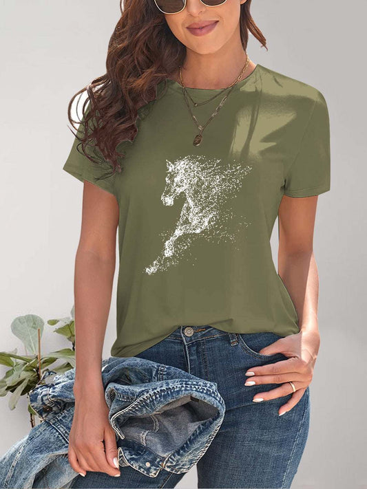 Horse Round Neck Short Sleeve T - Shirt - Melissas Collectibles and More