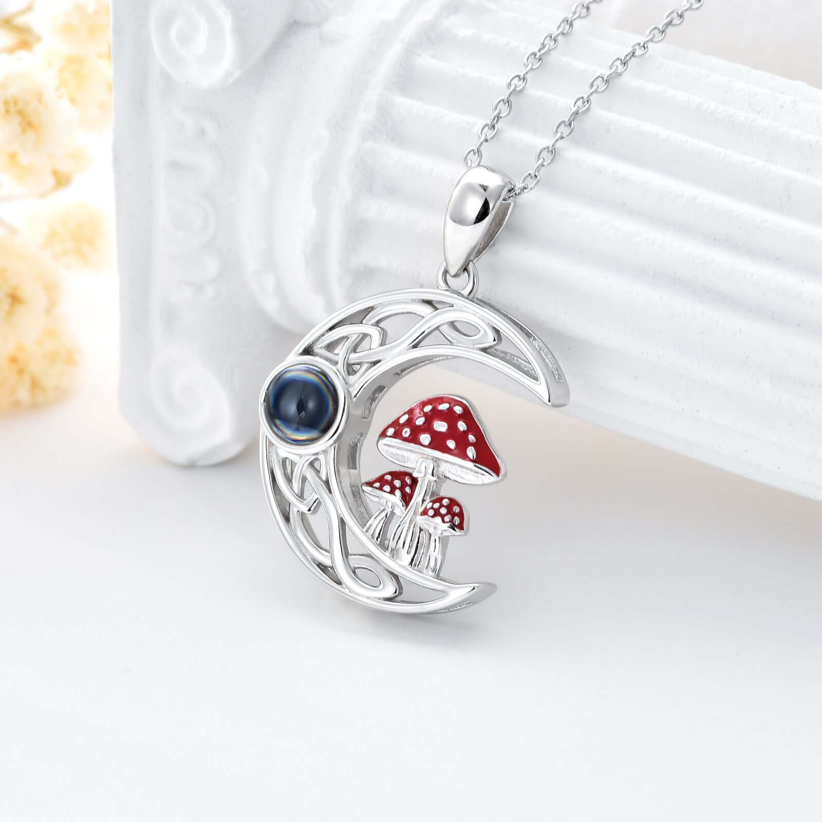 I Love You Projection Stone Mushroom Moon Necklace Sterling Silver - Melissas Collectibles and More