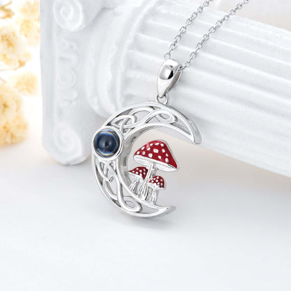 I Love You Projection Stone Mushroom Moon Necklace Sterling Silver - Melissas Collectibles and More