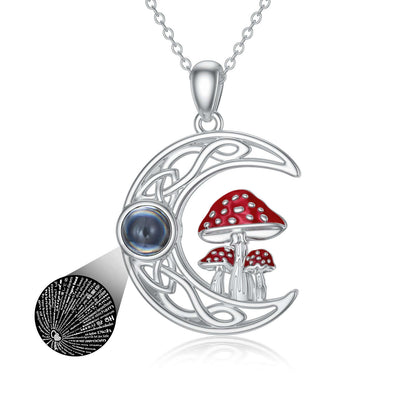 I Love You Projection Stone Mushroom Moon Necklace Sterling Silver - Melissas Collectibles and More