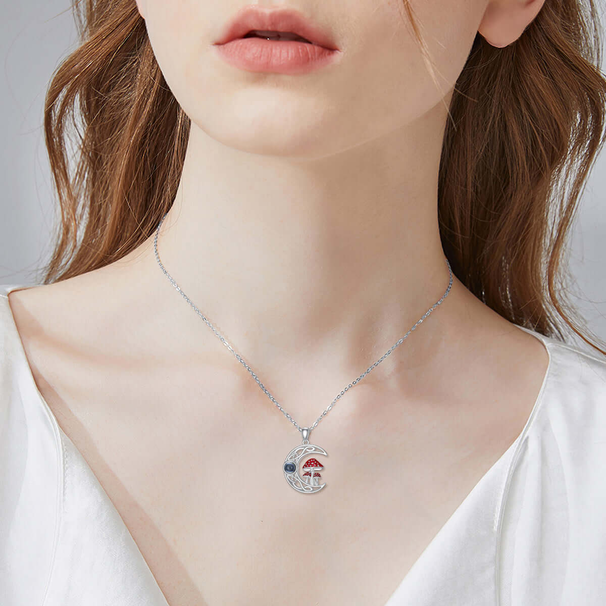 I Love You Projection Stone Mushroom Moon Necklace Sterling Silver - Melissas Collectibles and More