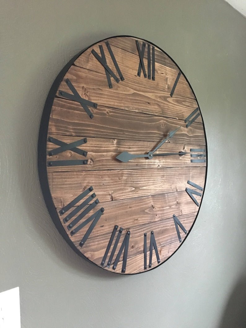 Large Wall Clock Rustic Wood - Melissas Collectibles and More