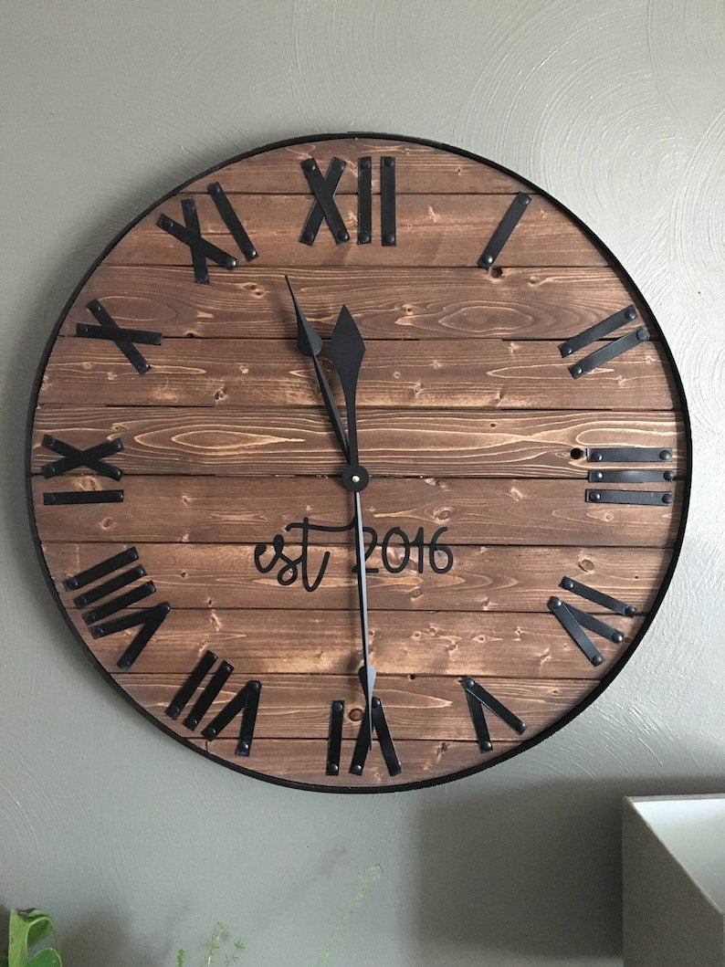 Large Wall Clock Rustic Wood - Melissas Collectibles and More