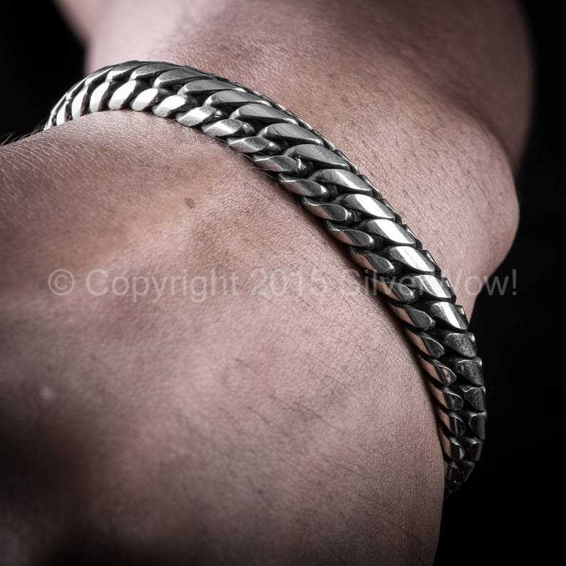 Woven Snake Mens Bracelet 10mm - SOLID 925 Sterling Silver Bali Style Men's Bali Style Bracelet