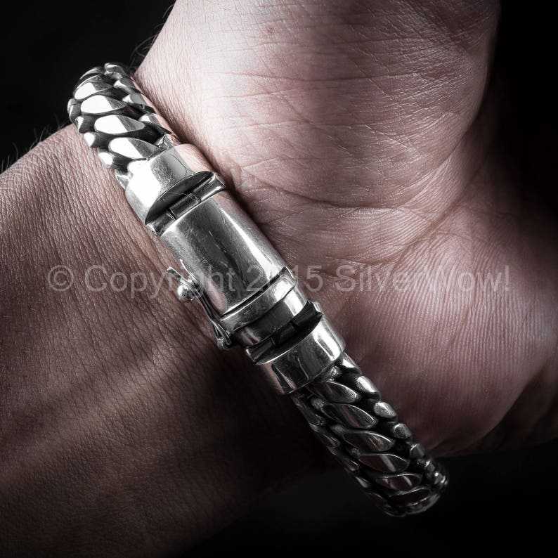 Woven Snake Mens Bracelet 10mm - SOLID 925 Sterling Silver Bali Style Men's Bali Style Bracelet