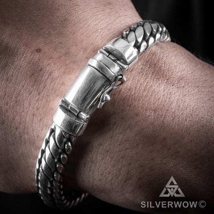 Woven Snake Mens Bracelet 10mm - SOLID 925 Sterling Silver Bali Style Men's Bali Style Bracelet