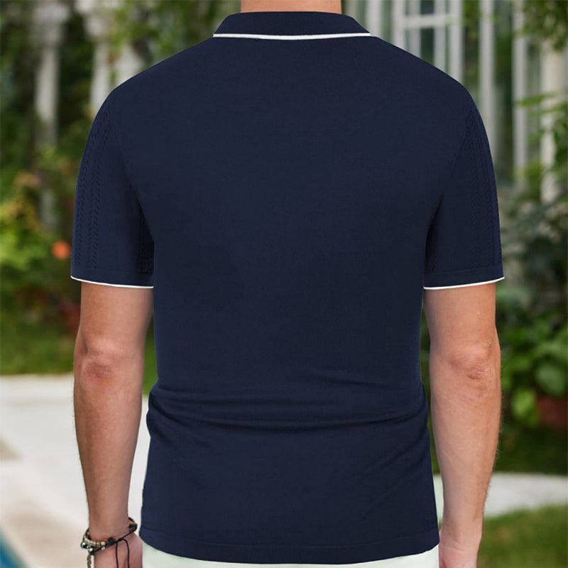 Step up your fashion game with this summer's must-have piece, our Short-Sleeved Polo Shirt! With a trendy button lapel and a stylish business design, this top is perfect for any occasion. Stay cool and confident while looking your best in this fashionable and comfortable men's clothing